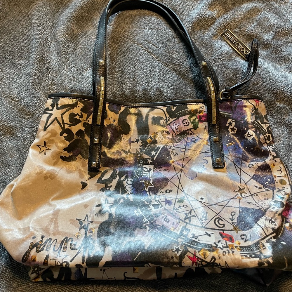 Jimmy Choo Multicolor Graffiti Print Shoulder Bag with Black Handles - Picture 7 of 15